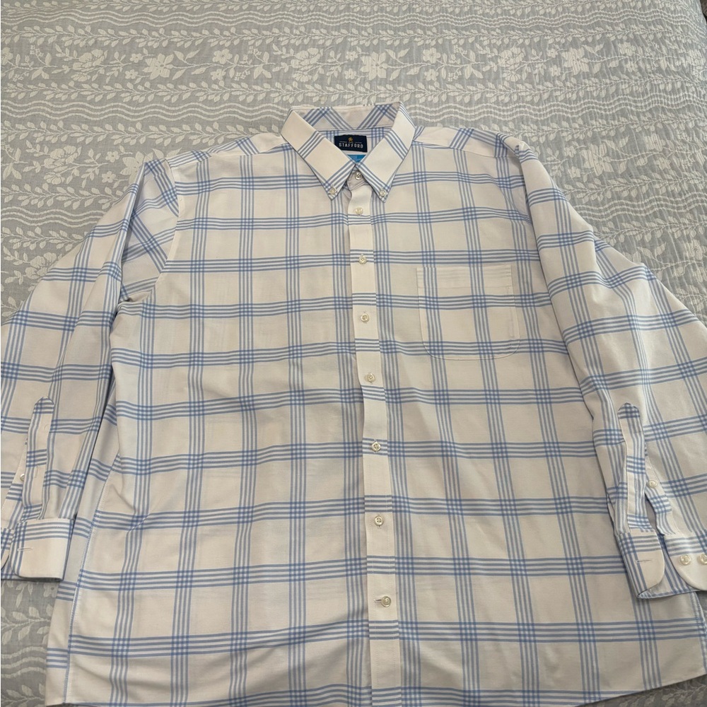 Stafford Blue and White Casual Button Down Shirt